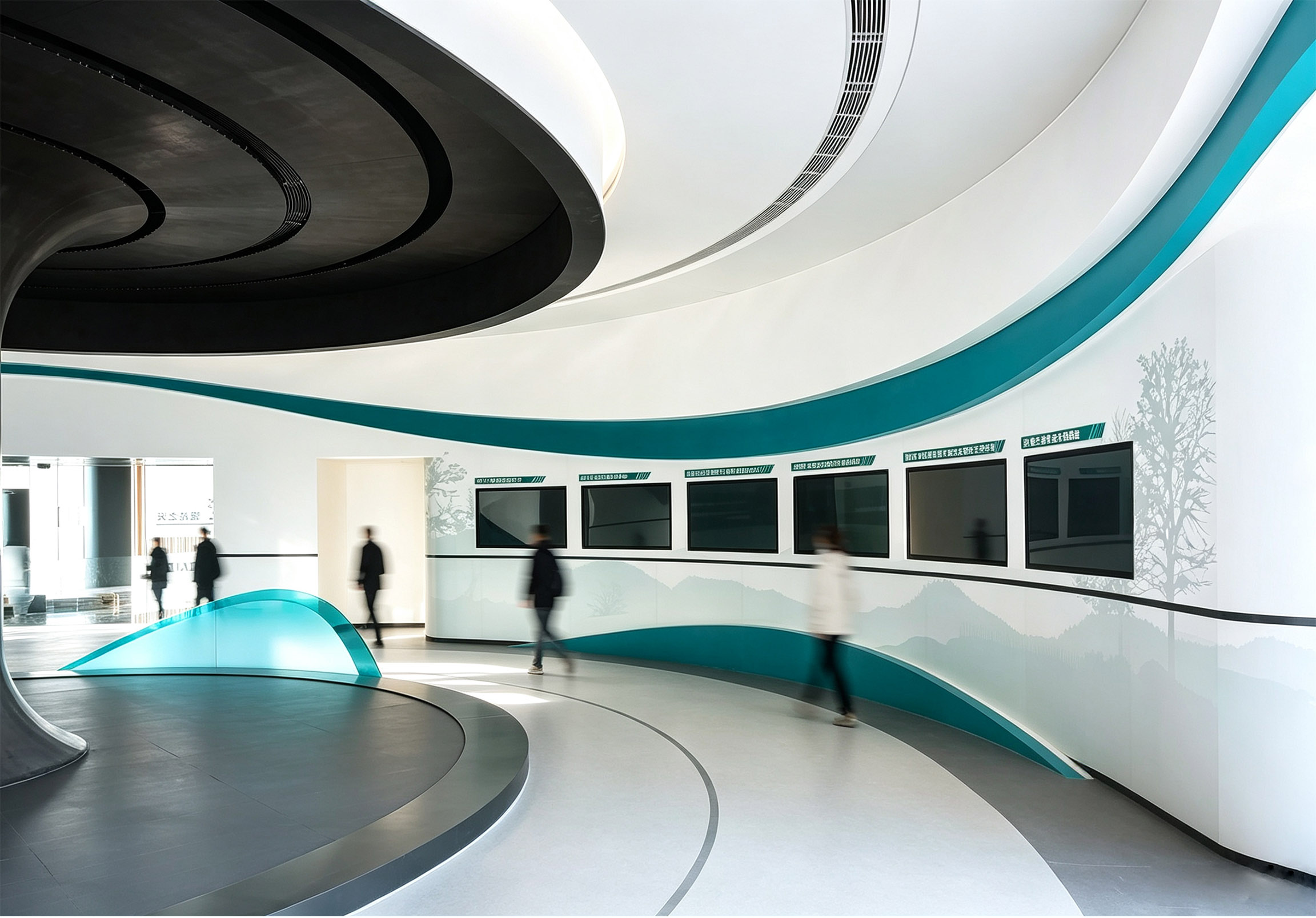 门头沟生态文明实践基地展区，弧形生态画卷墙面设计